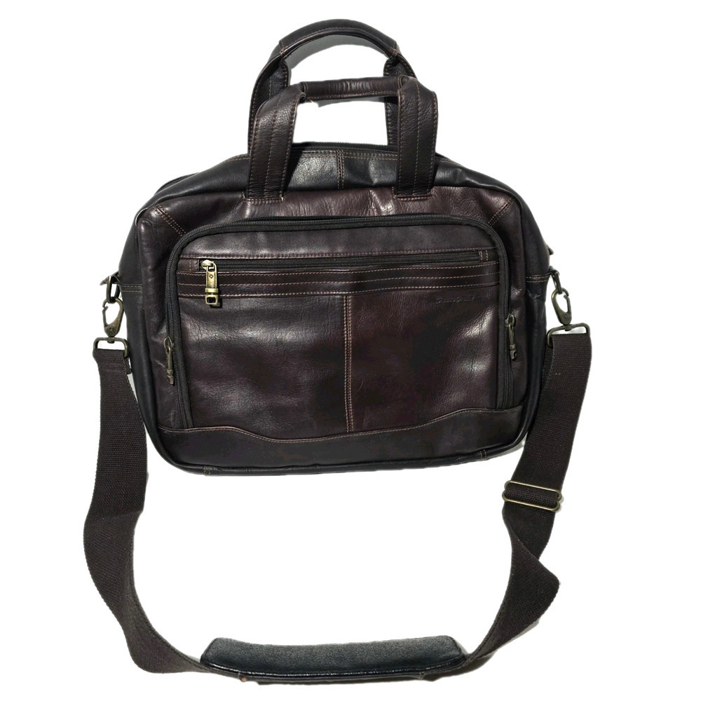 Samsonite Brown/Black Leather Laptop Business Case Briefcase Case Bag